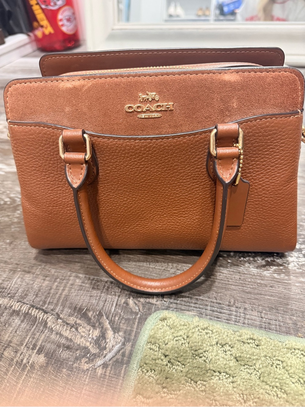 Coach Tan Leather Satchel with Suede Accent